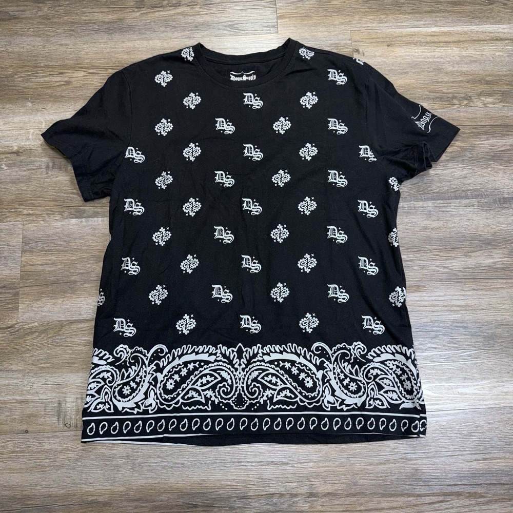 Dogg Supply by Snoop Dogg Black Bandana Print Short-Sleeve Shirt Mens Large